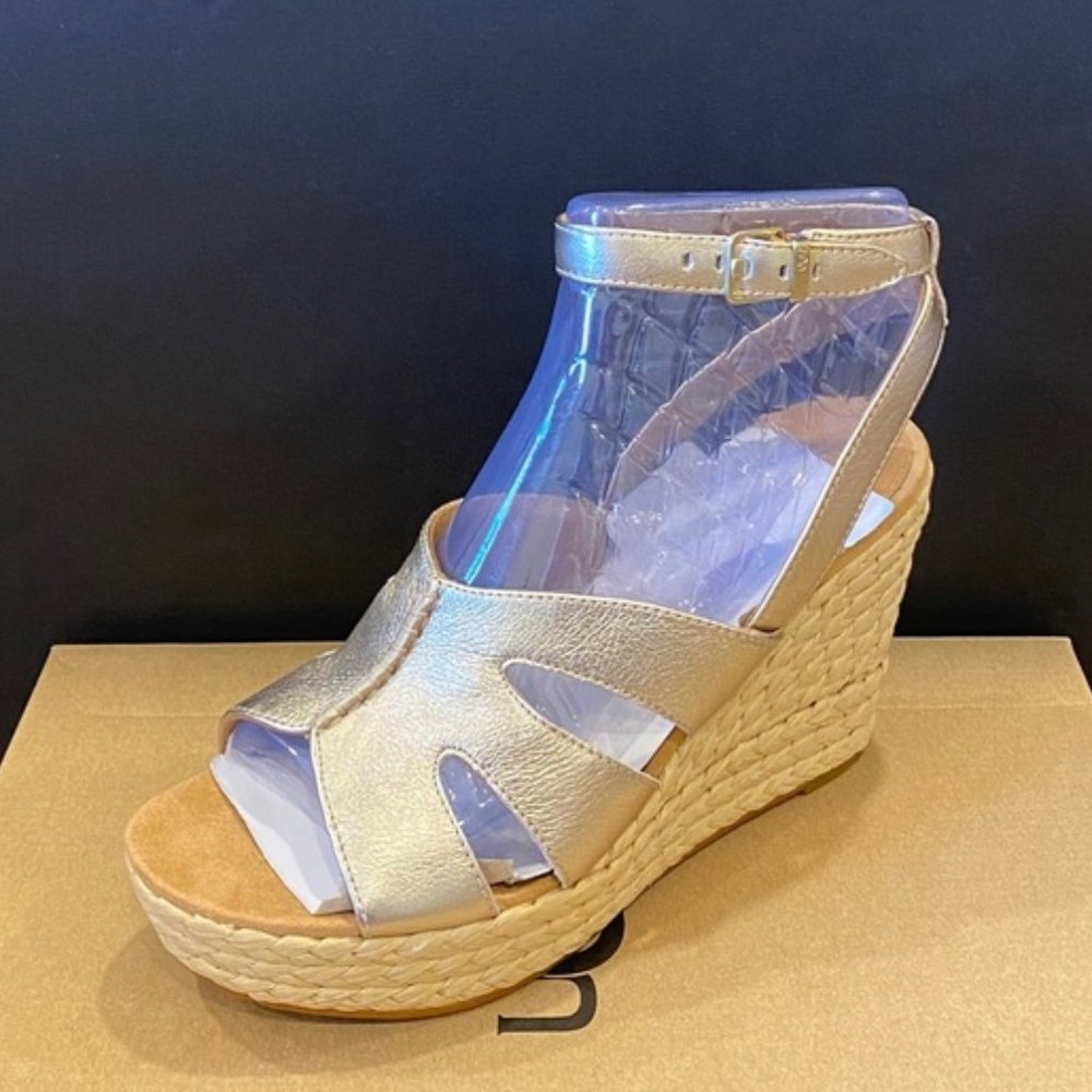 Ugg Careena Pale Gold Espadrille Wedges Sandals Shoes Heels Pumps Multi Size NEW
